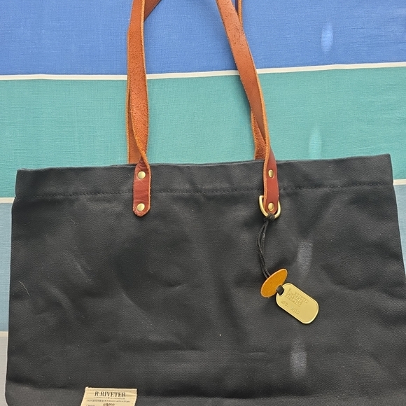 R. Riveter Handbags - R. Riveter RR202 USA Handmade Black Canvas Tote Bag with Brown Handles